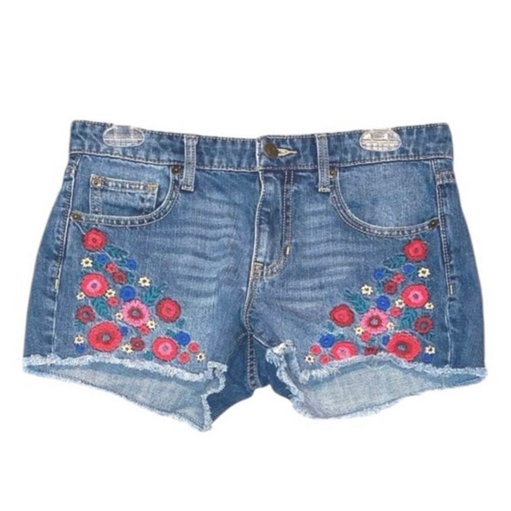 Gap Factory Sexy Boyfriend Denim Shorts Size 2 Embroidered Floral Raw Hem